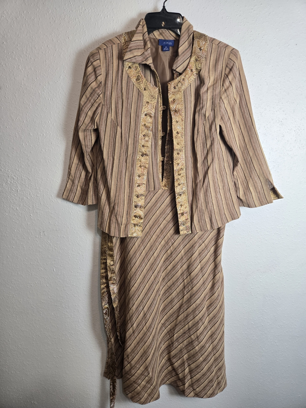 JH Collectible Brown Striped Jacket Dress Set